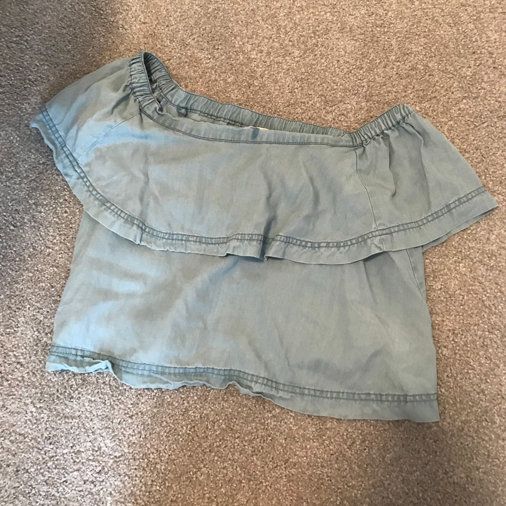 free people off-the-shoulder chambray crop top